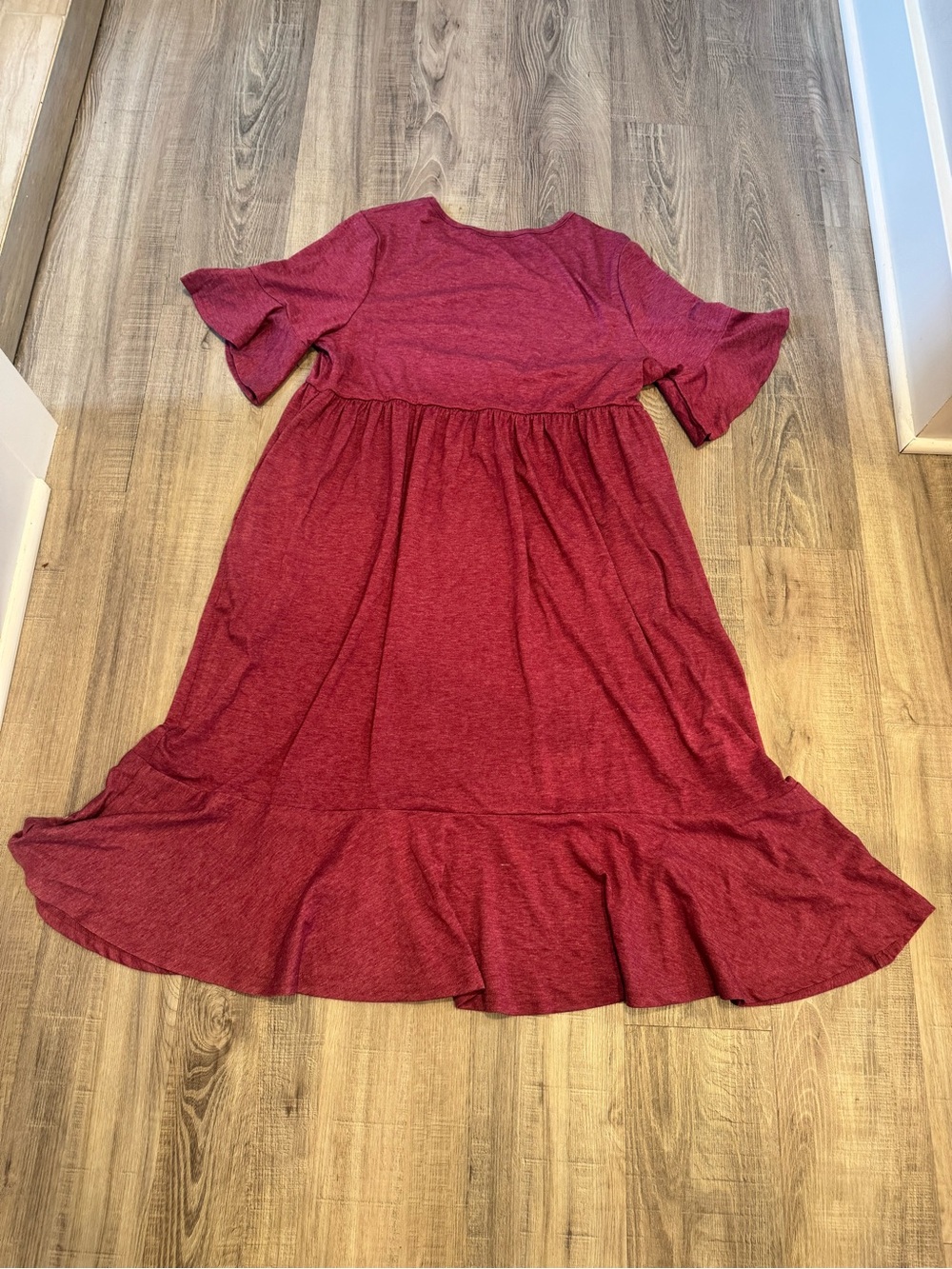 Kohl’s Women’s Large Maroon Dress Burgundy Midi Casual Work Short Sleeve